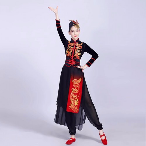 Chinese Dragon folk dance costumes waist drum Chinese style yangge dance clothes for women female Modern fan dance Water drum dancing wear